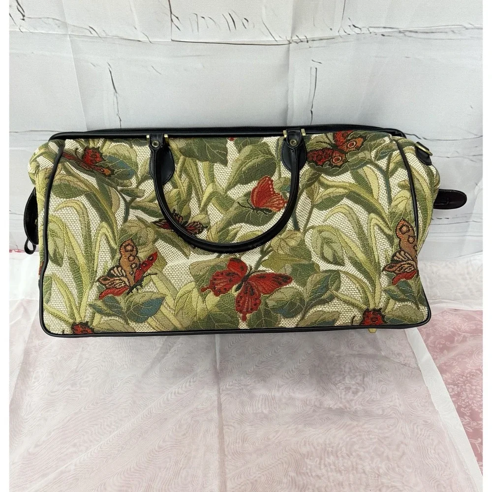 Vintage Bueno Butterfly Fabric Tapestry Weekender Duffle Bag Tote Large Travel